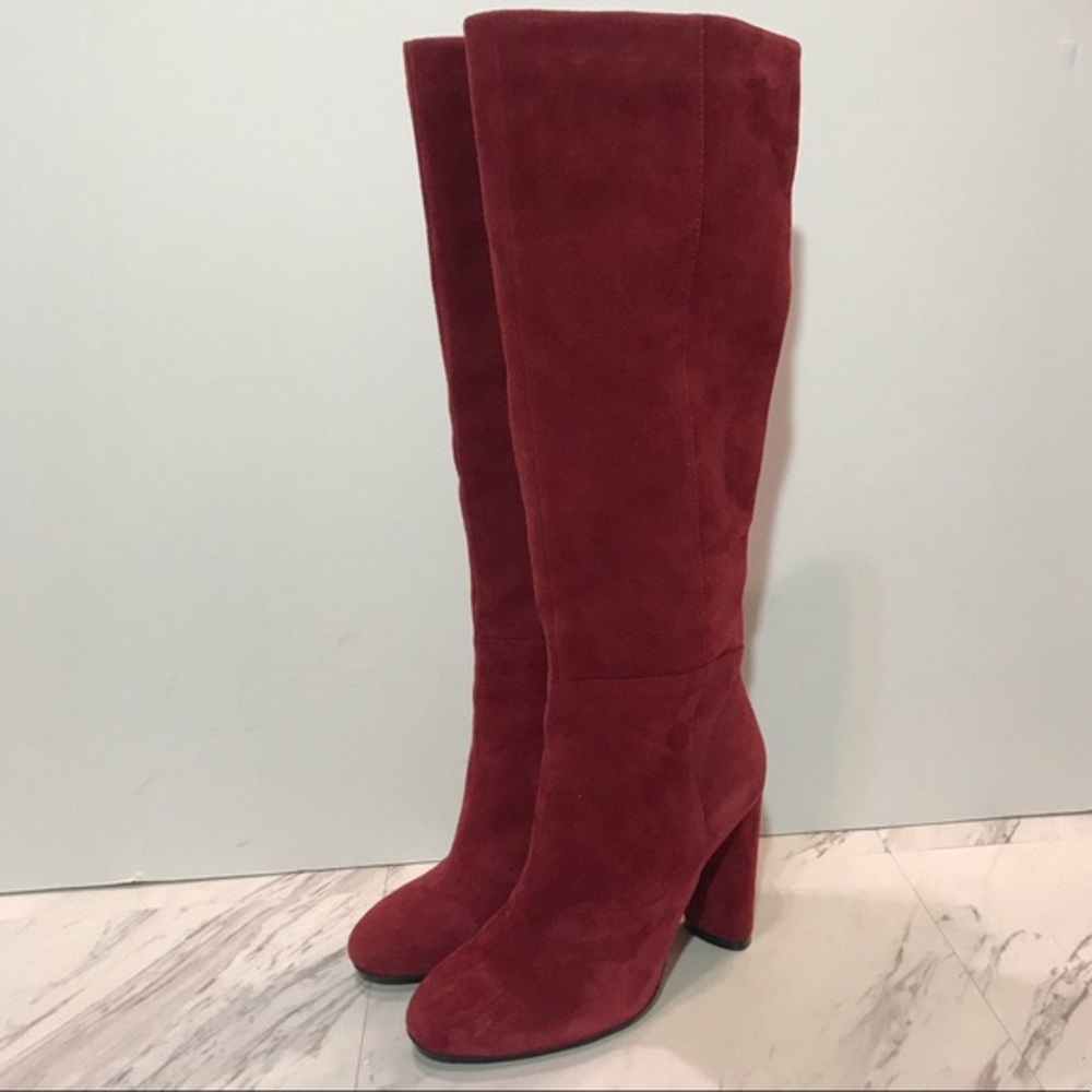 Red suede knee high boot